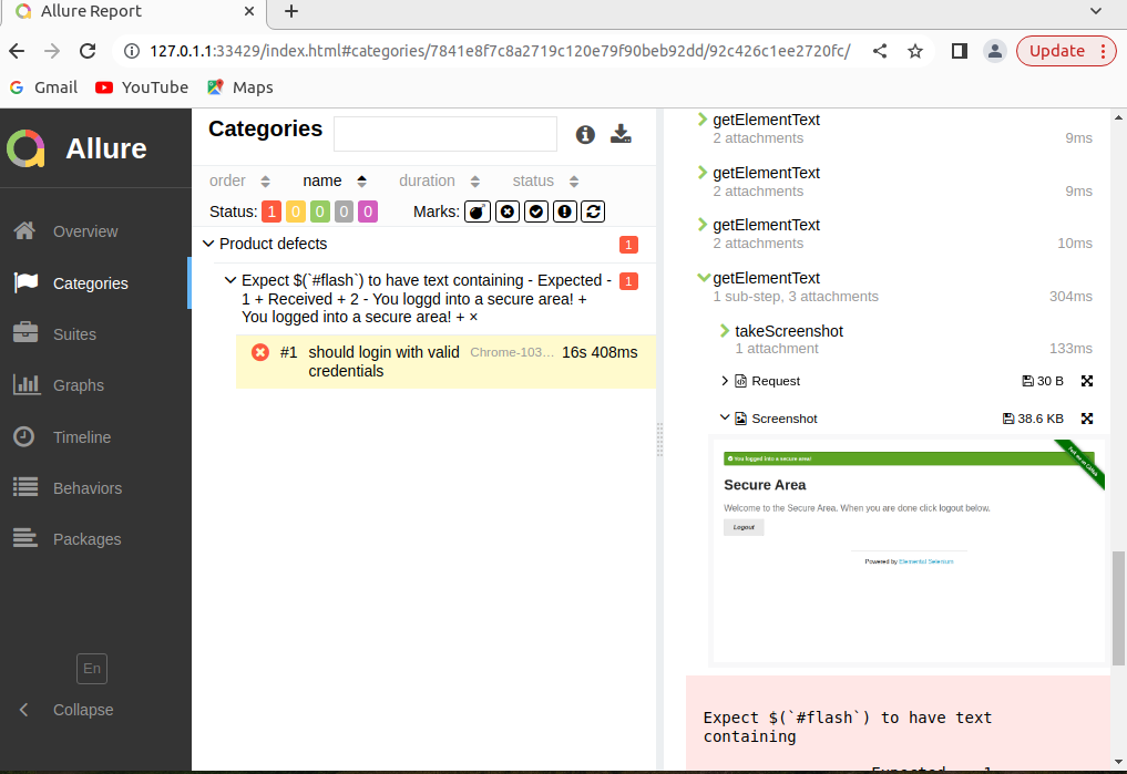 Allure report in Webdriver IO